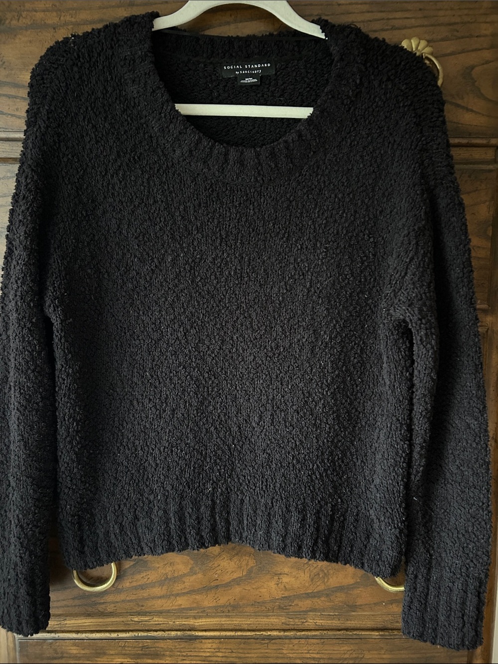 Sanctuary Black Scoop-Neck Boxy Boucle Textured Pullover Sweater, Size M